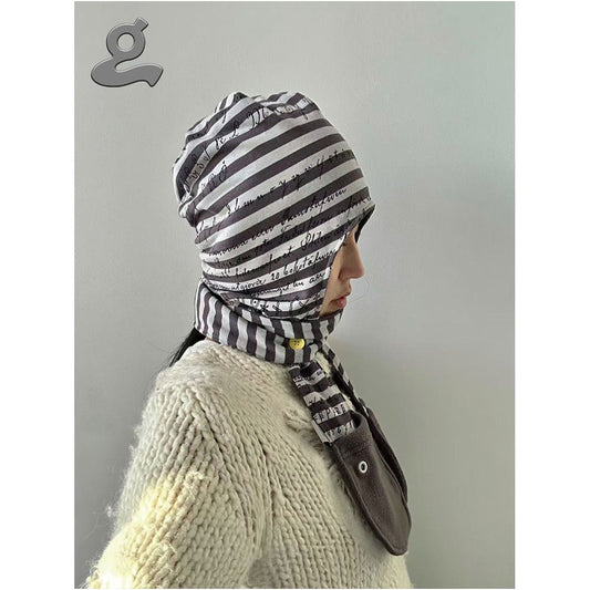 Striped integrated hoodie with storage pocket and scarf image 1