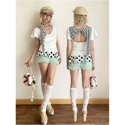 Nit Alcove faux two piece polka dot stretch lace shorts slimming comfortable cute heavy duty shorts image 2