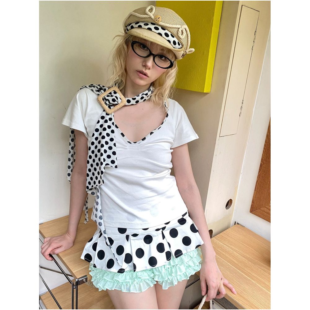 Nit Alcove faux two piece polka dot stretch lace shorts slimming comfortable cute heavy duty shorts image 3
