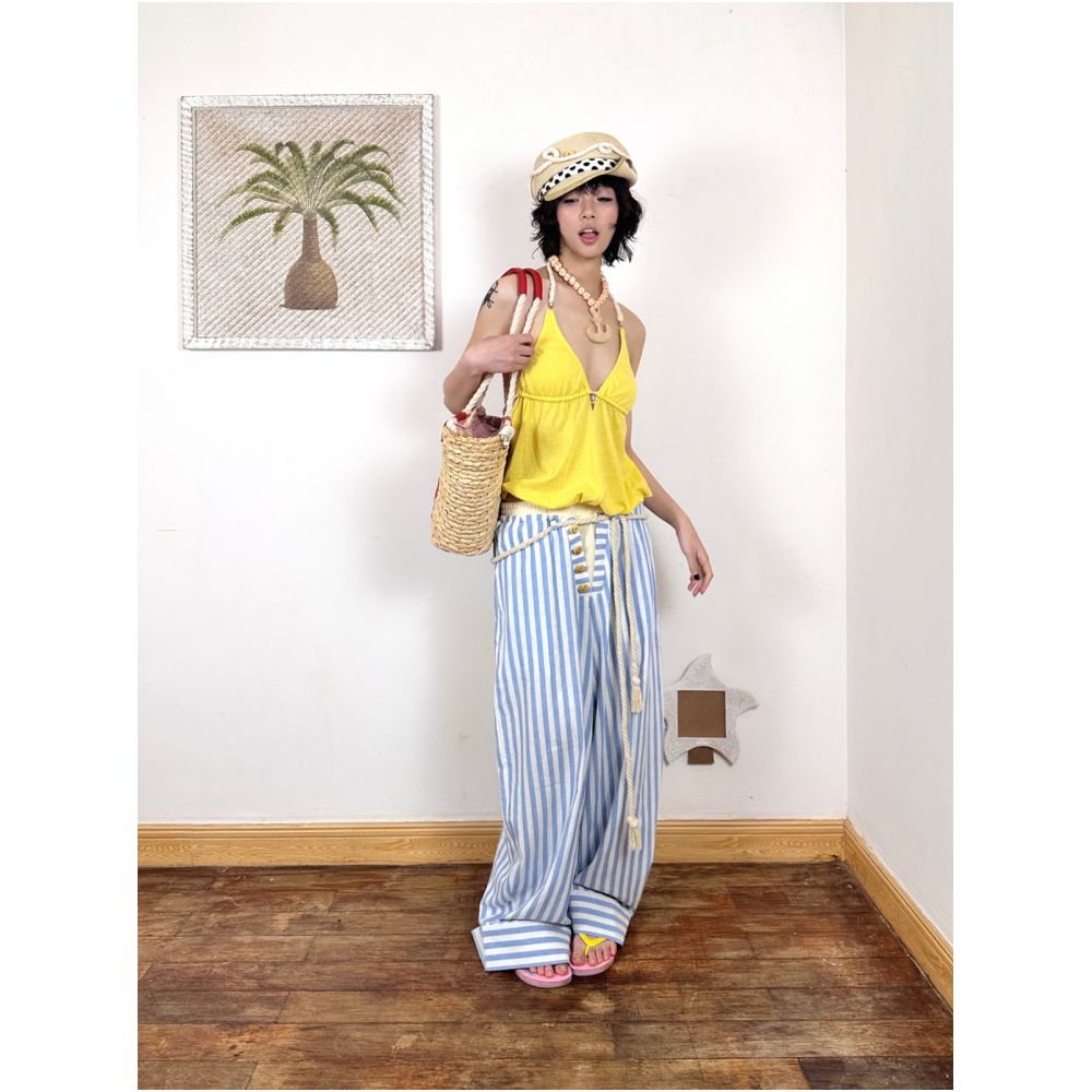 These striped draped lightweight breathable double waistband loose fitting striped trousers are perfect for summer They re also the same style worn by Janina Wanida image 2