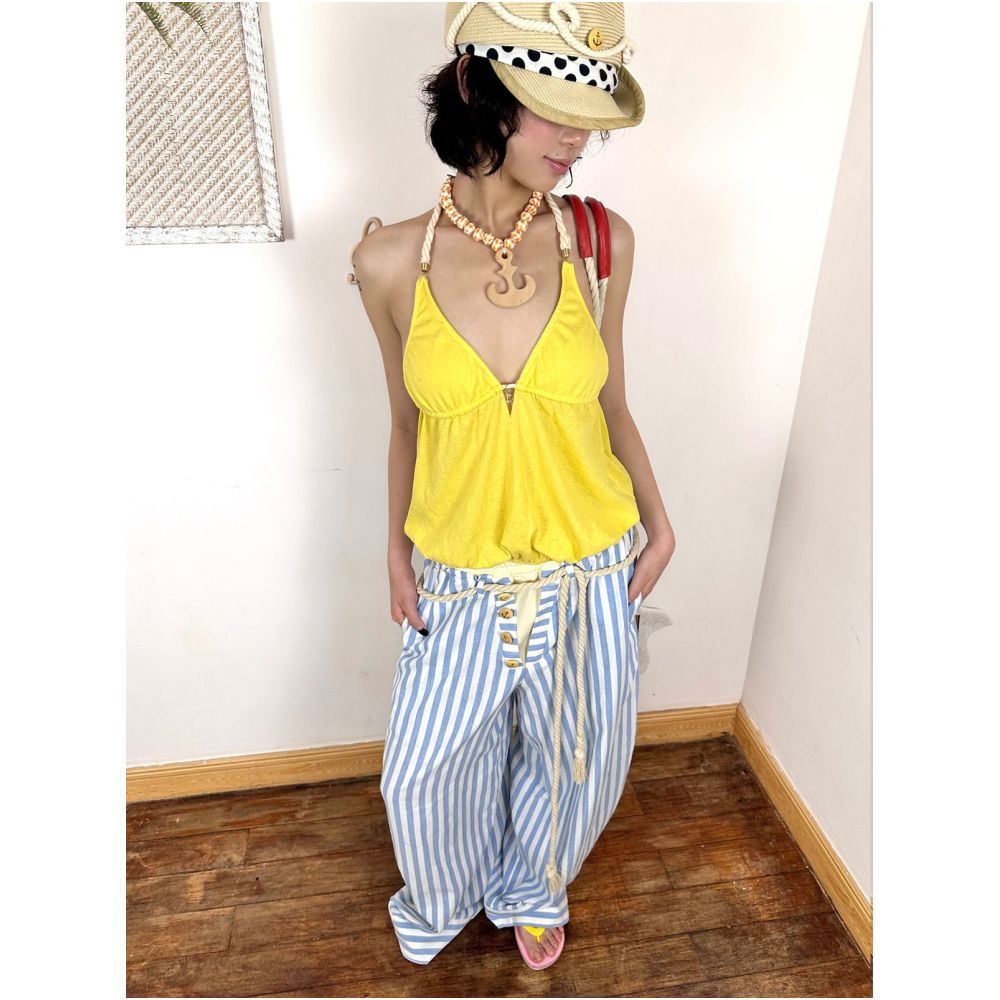 These striped draped lightweight breathable double waistband loose fitting striped trousers are perfect for summer They re also the same style worn by Janina Wanida image 3