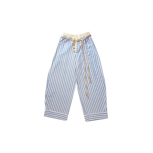 Striped Draped Lightweight Breathable Double Waistband Loose Fitting Trousers