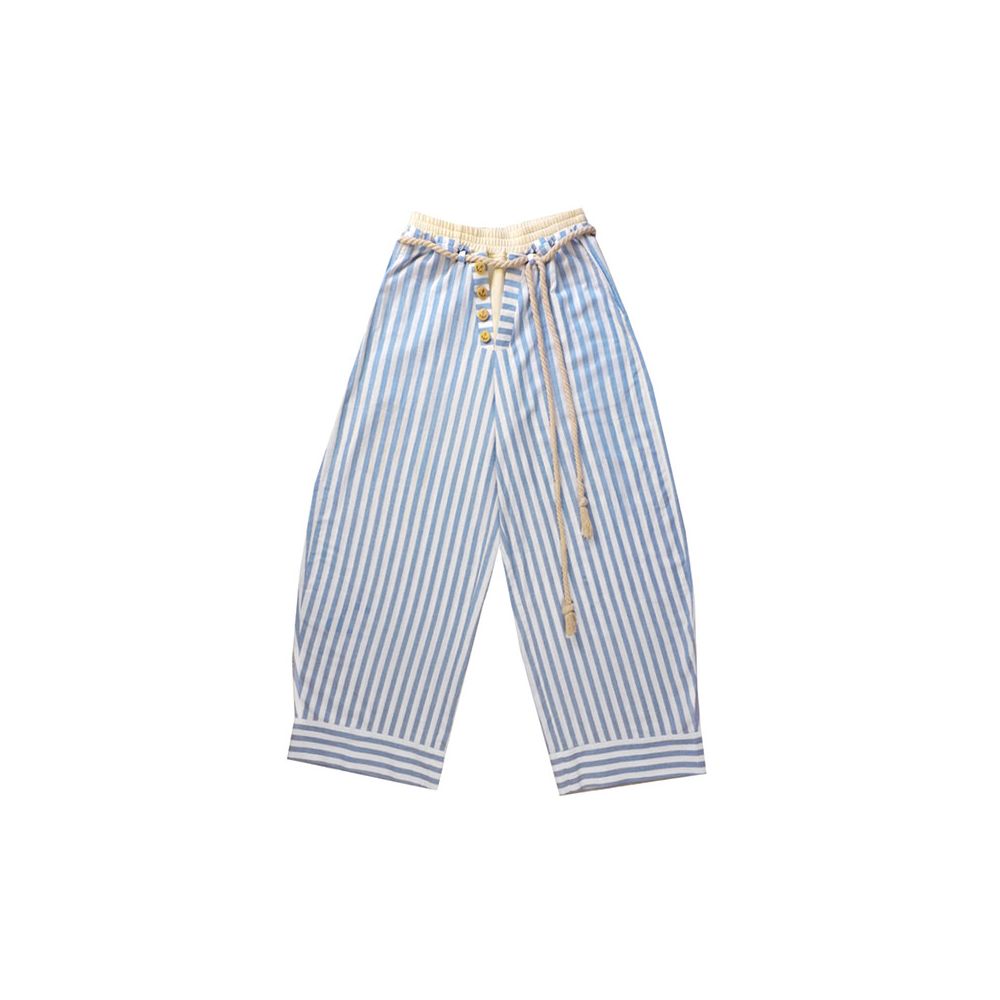 Striped Draped Lightweight Breathable Double Waistband Loose Fitting Trousers