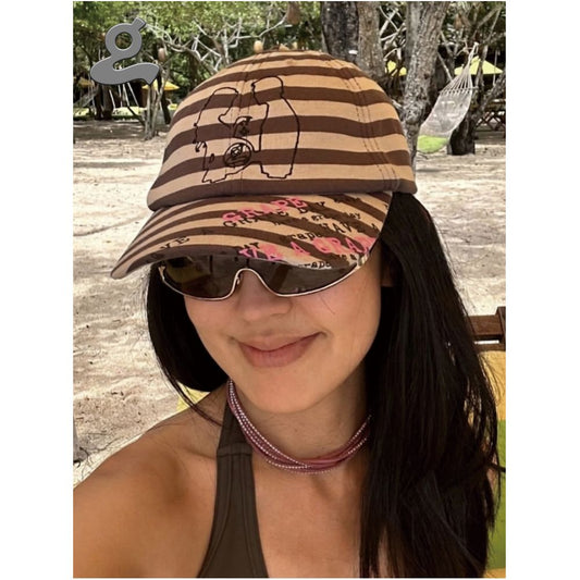 Striped Print Embroidered Logo Baseball Cap image 1