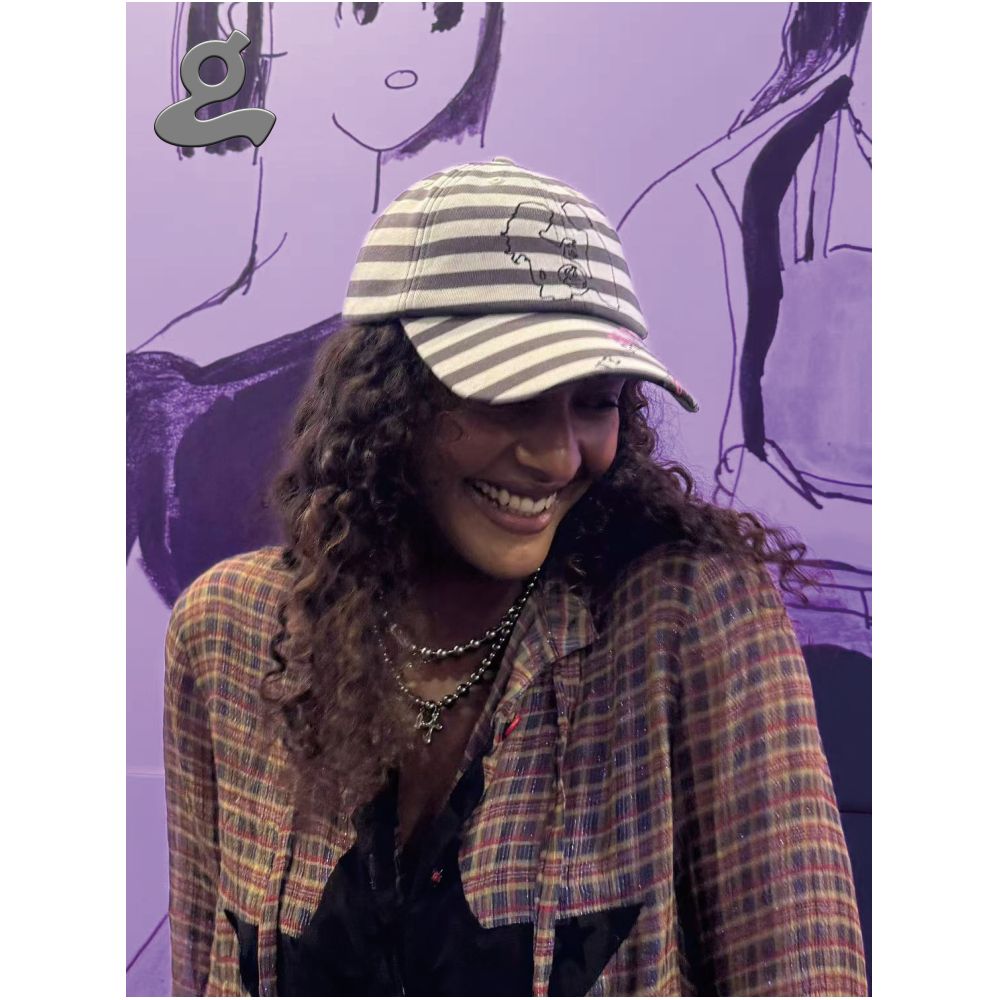 Striped Print Embroidered Logo Baseball Cap image 2