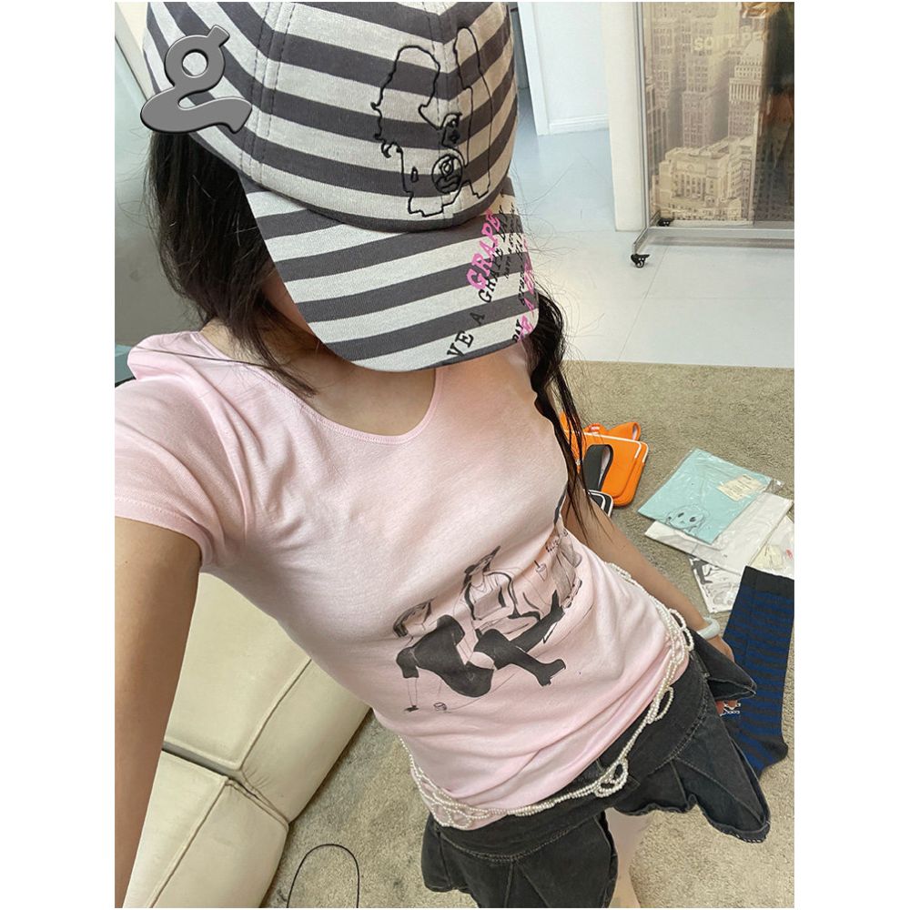 Striped Print Embroidered Logo Baseball Cap image 3