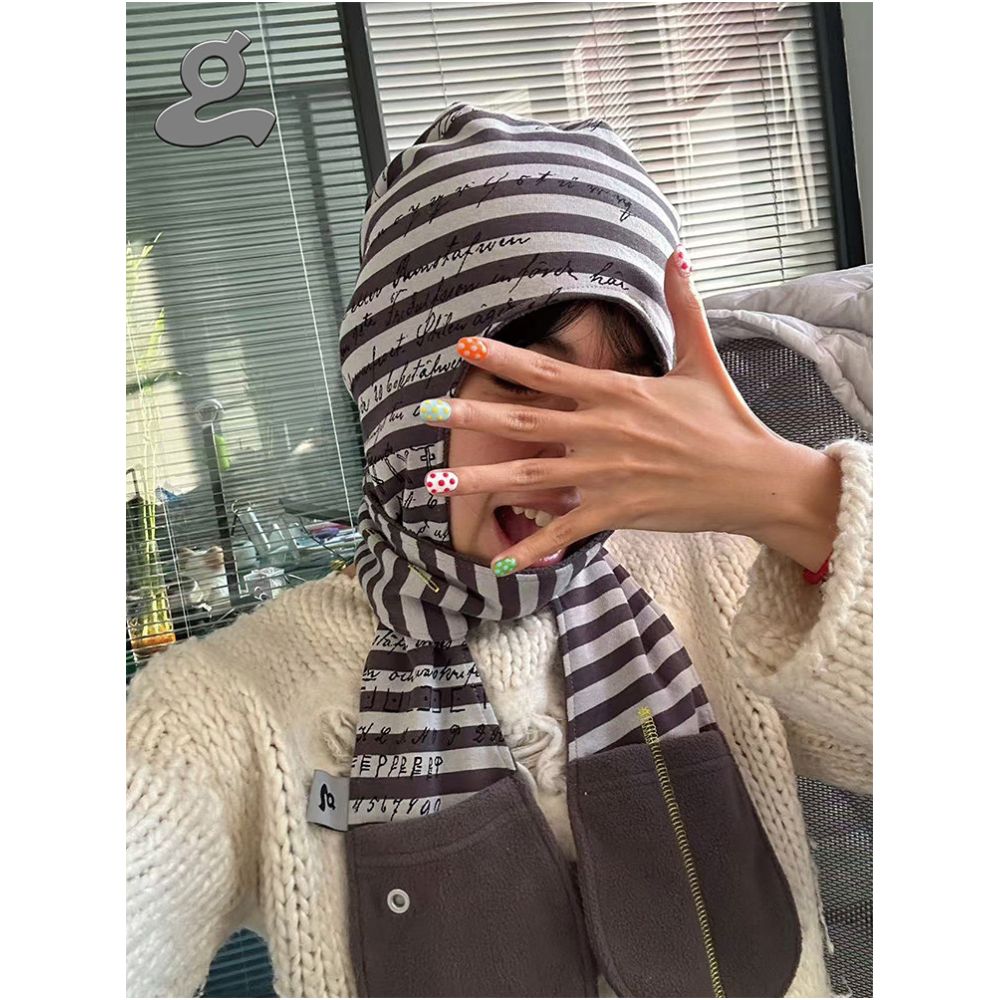 Striped integrated hoodie with storage pocket and scarf image 0