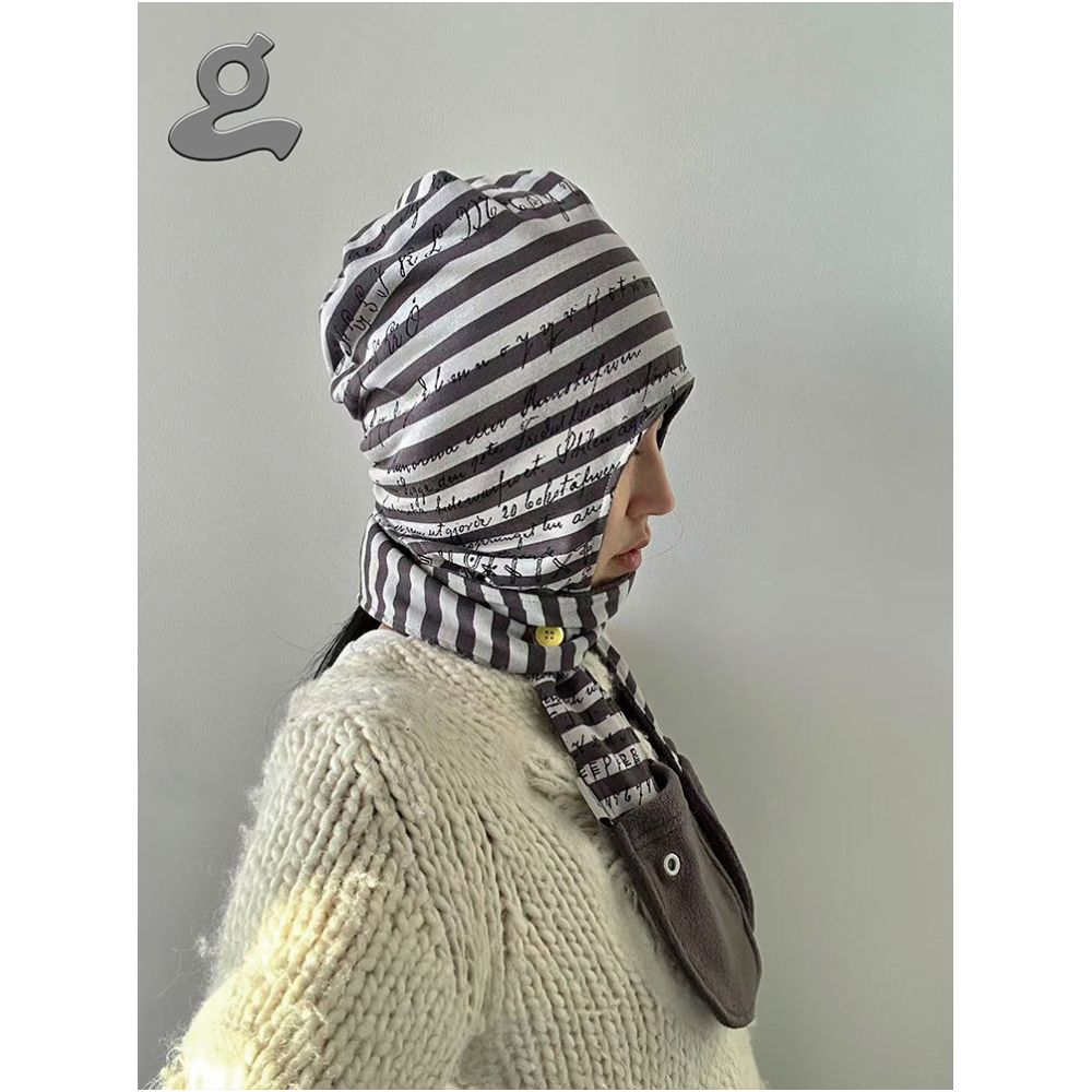 Striped integrated hoodie with storage pocket and scarf image 1